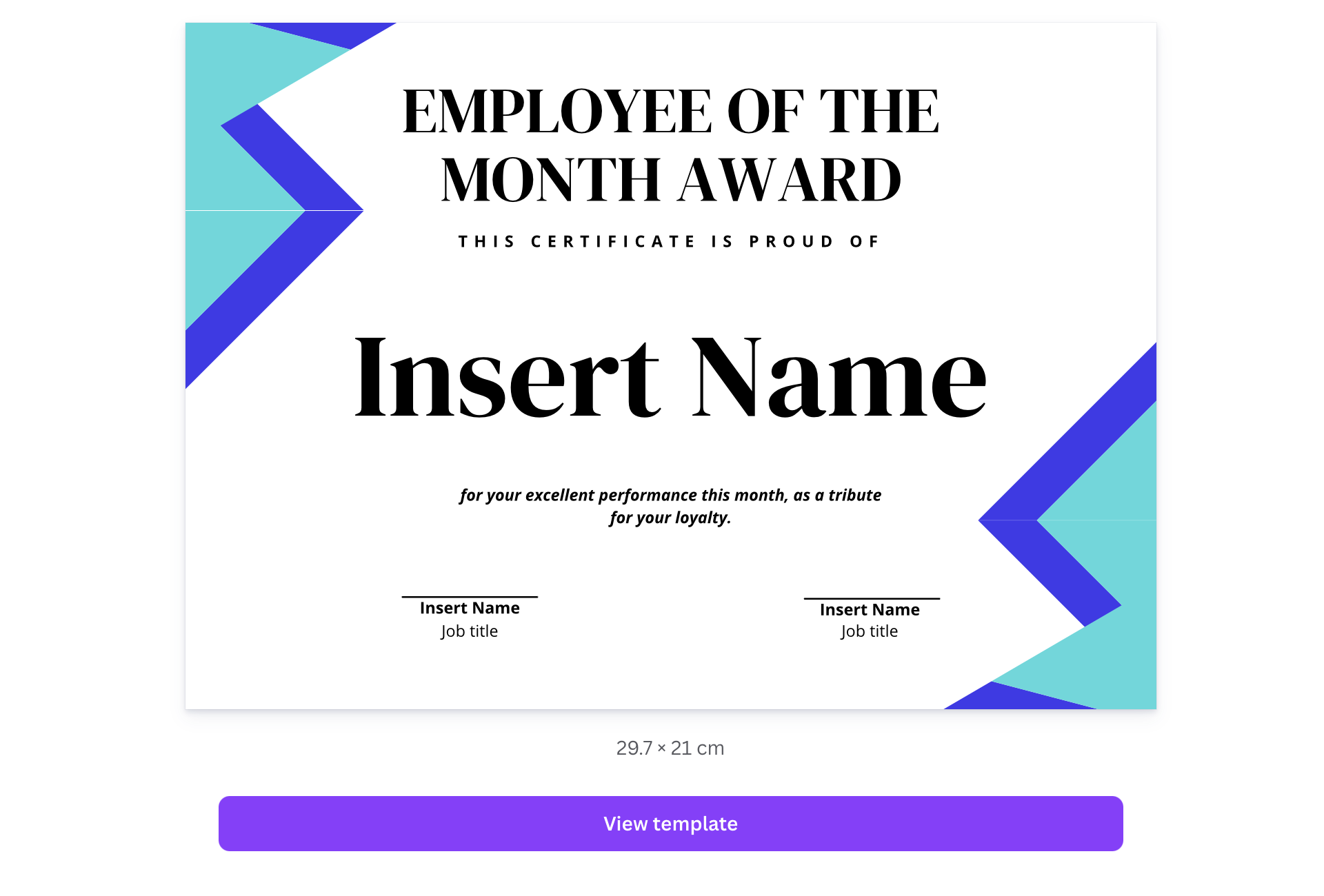 Employee of the Month certificate template preview showing professional design with space for employee name and achievement details