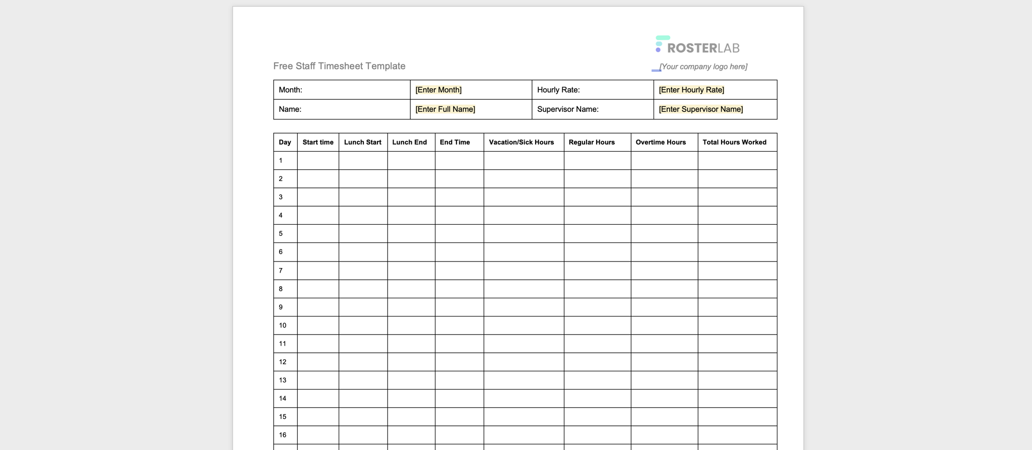 Free Workforce Management Templates - RosterLab | RosterLab