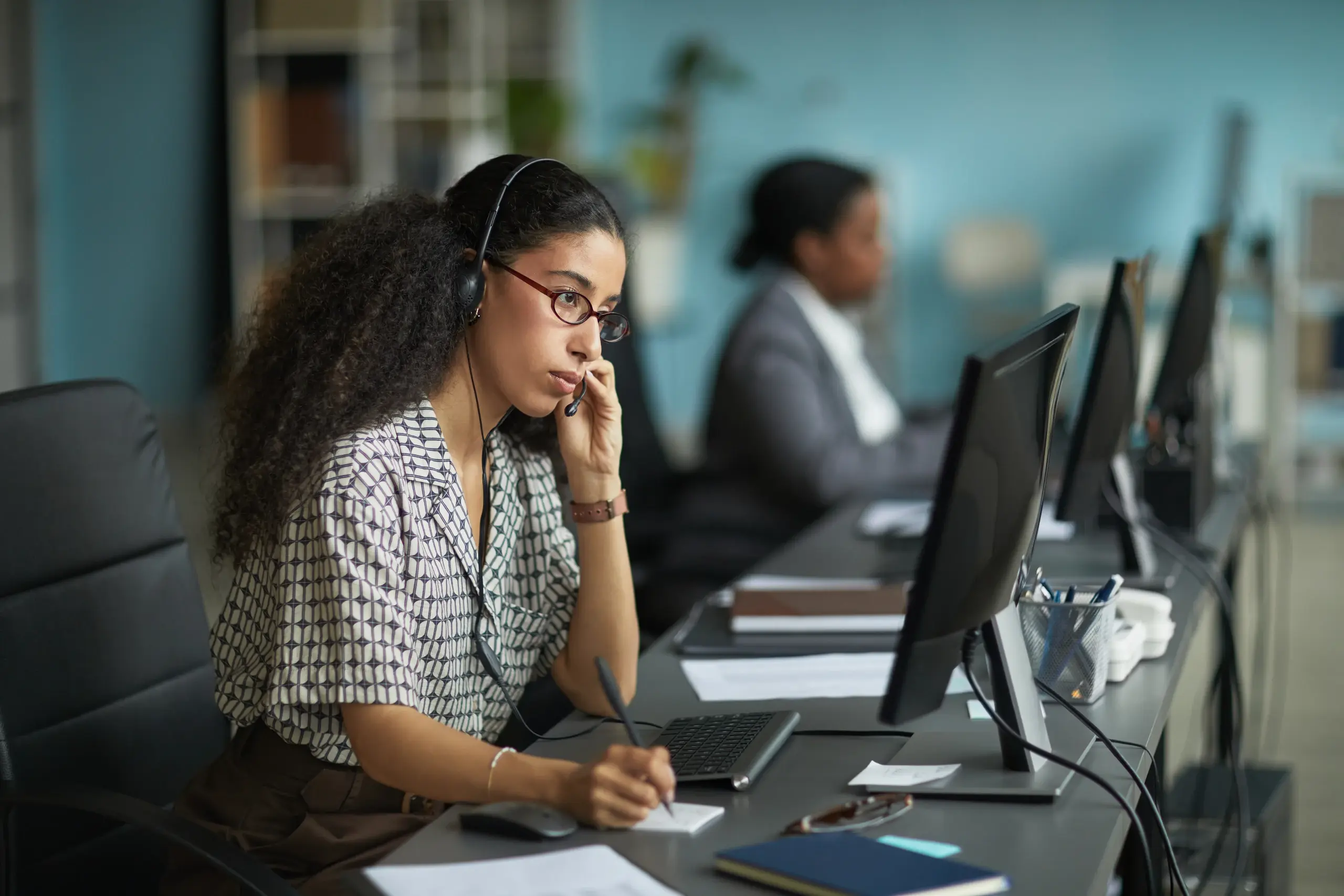 Call centre agents at their desks