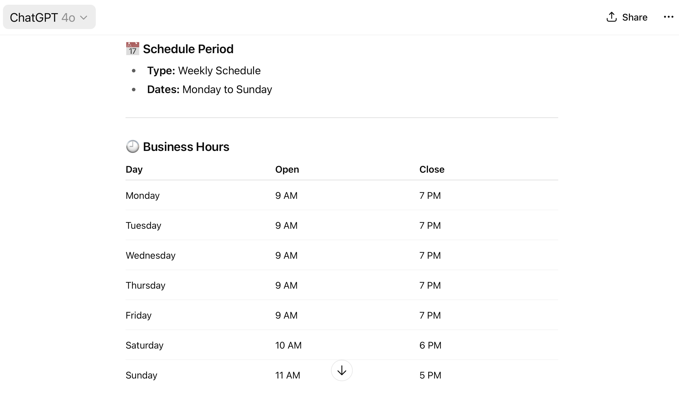 ChatGPT staff schedule