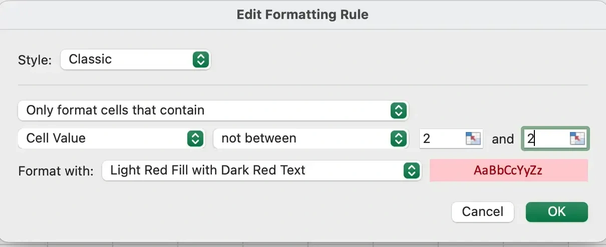 edit formatting rules in excel