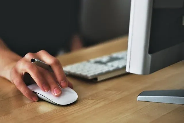 person on desktop with mouse