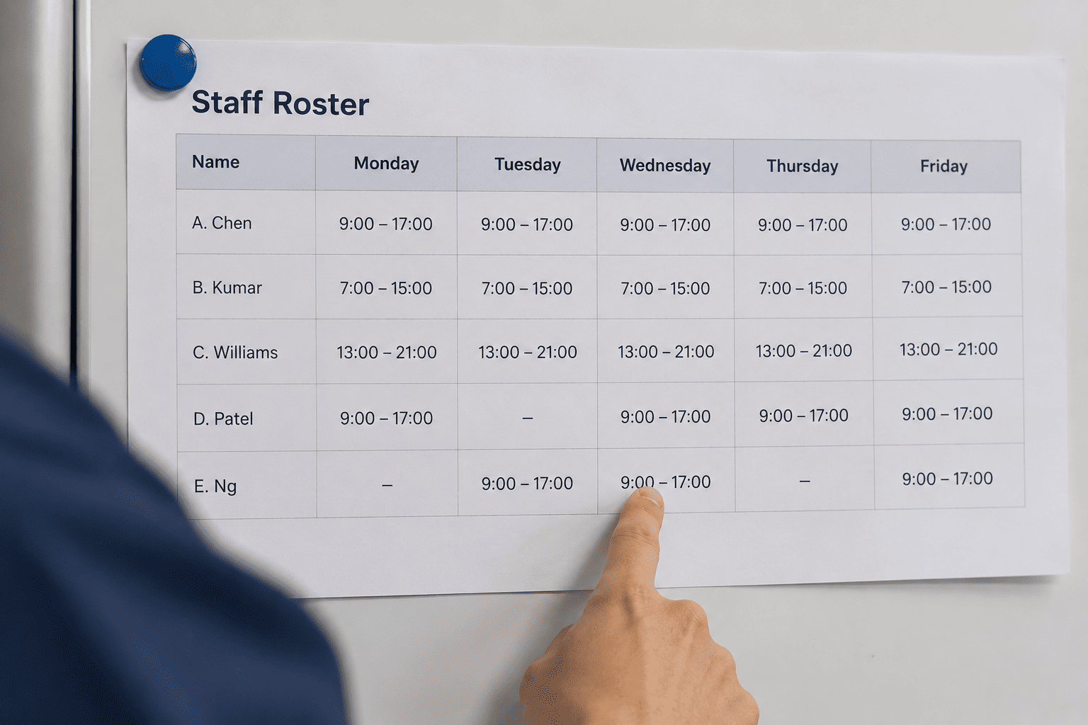example roster monday to friday