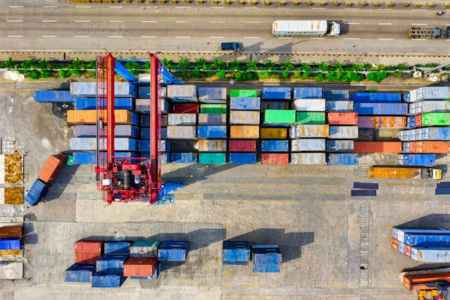 transport logistics - containers at a dock