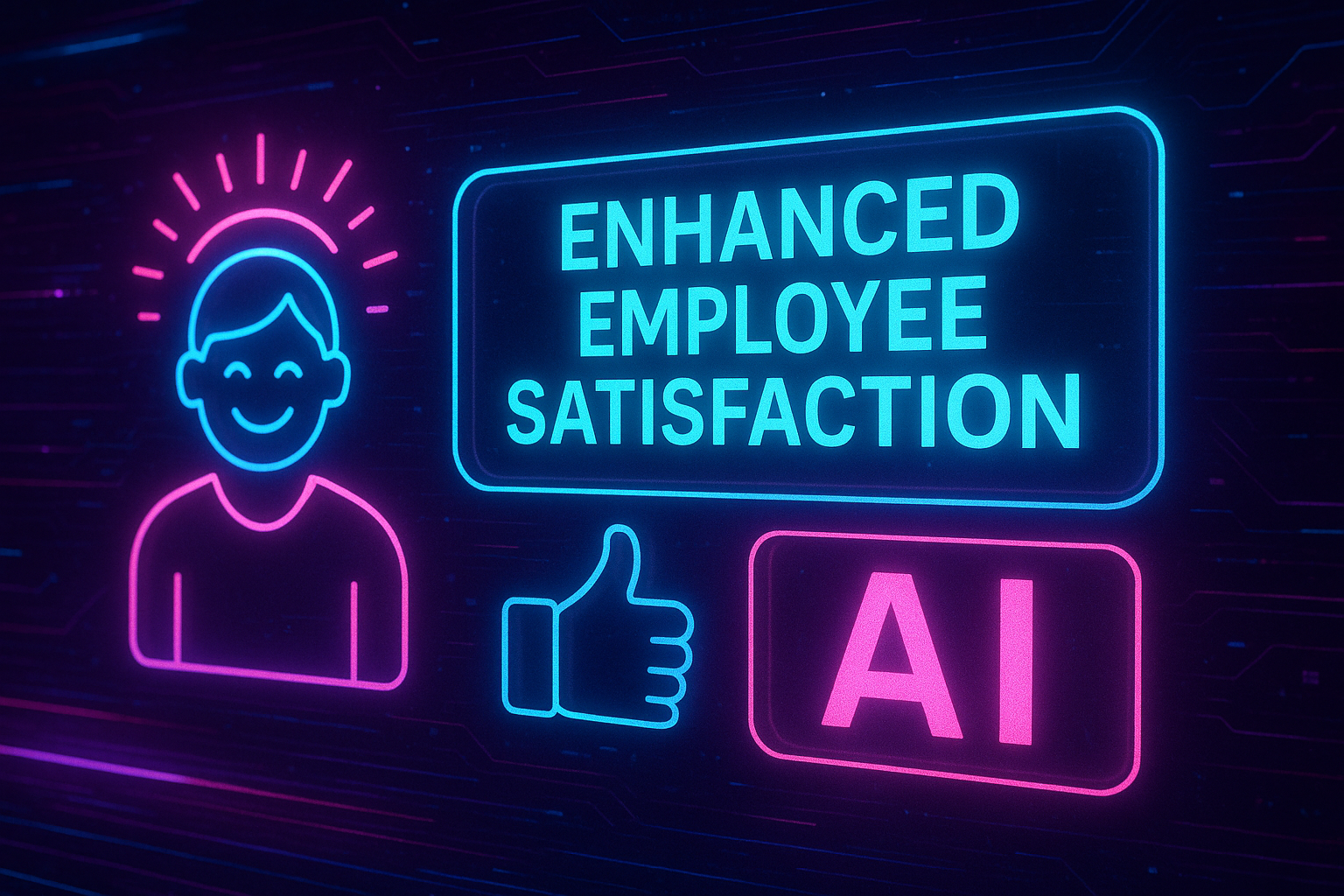 Neon staff satisfaction sign with AI