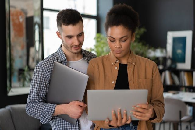 two people looking at fixed shift scheduling