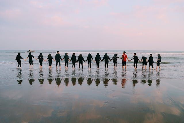 team at the beach