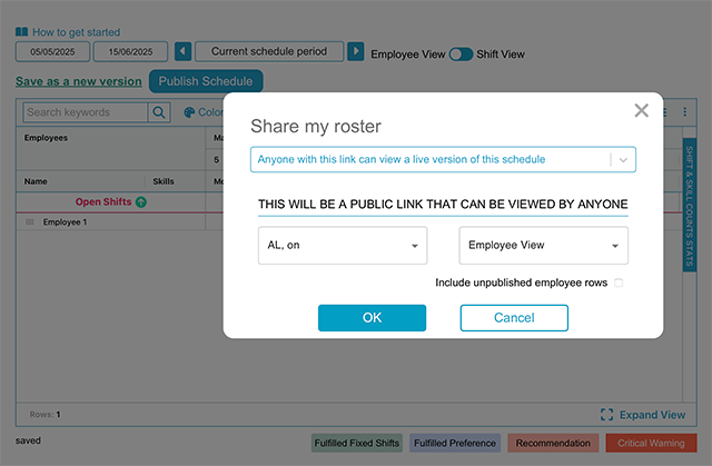 Live link to a staff schedule