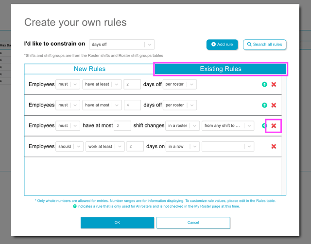 Example of an online rostering system